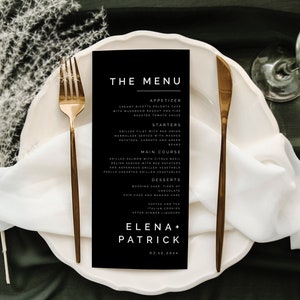 Minimalist Wedding Menu Template, Modern Script Wedding Dinner Menu, Printable, Digital Download, Reception Dinner Menu Editable, DIY, #ELNA