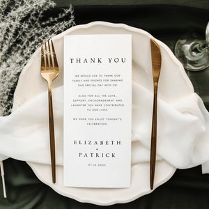 Minimalist Wedding Table Thank You Template, Thank You Napkin Note, Printable Thank You, Place Setting Thank You, Instant Download, #LZBTH