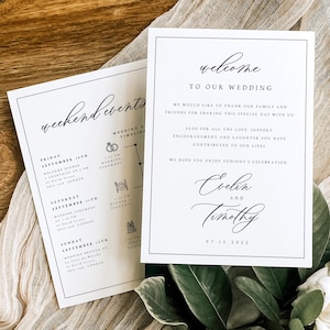IMPRIMÉ + EXPÉDIÉ Itinéraire de week-end de mariage, programme de mariage recto-verso, carte de calendrier des événements de week-end de mariage, #EVL