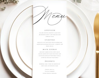 Elegant Script Wedding Menu Template, Modern Minimalist Design (Digital Download) NTHA
