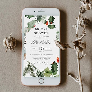 Christmas Themed Bridal Shower Evite, Winter Text Message Bridal Shower Invitation, Electronic Bridal Shower, Instant Download, #ELLA