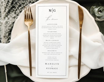 Minimalist Wedding Menu Template, Modern Script Wedding Dinner Menu, Printable, Digital Download, Reception Dinner Menu Editable, DIY, #MDLN