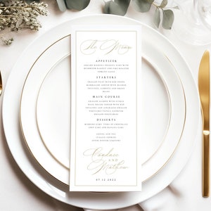 Szablon menu Gold, Szablon menu weselnego, Elegancki szablon menu, Złote menu weselne, Tradycyjne menu weselne, Klasyczne menu, Templett, #CNDC