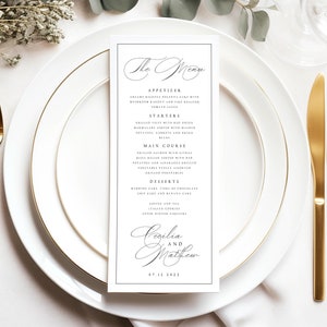 GEDRUKT trouwmenu, moderne bruiloft minimalistisch DINER menukaart, babyshowermenu, verjaardagsmenu, plaatskaart feestevenement, #CCL