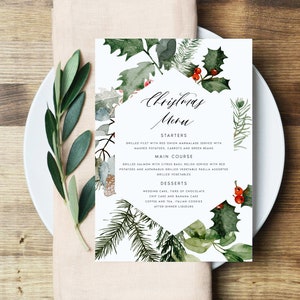 Christmas Menu Template: Printable Xmas Holiday Dinner Menu for Winter, (Digital Download) #ELLA