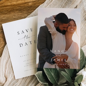 GEDRUCKTE doppelseitige Foto-Save the Date-Karten, minimalistische moderne Hochzeit speichern die Daten, speichern Sie unsere Datumskarte mit KOSTENLOSEN Umschlägen, #NNC