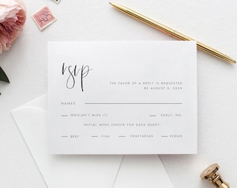 Modern Minimalist Wedding RSVP Card, Editable Template (Instant Download) AISHA
