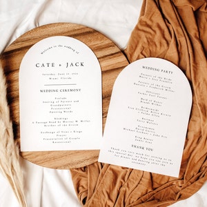 Plantilla de programa de boda ARCHED, Orden de servicio minimalista de 5x7, Ceremonia imprimible, Tarjeta de programa totalmente editable, Descarga instantánea, #CATE