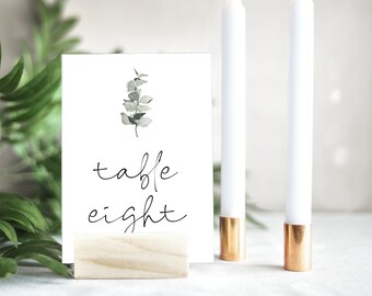 Eucalyptus Wedding Table Number Template, Botanical Greenery Printable Modern Wedding Decors, Editable, Digital Download, Templett, #EMILIA