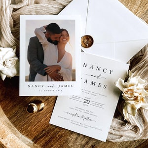 Boho Wedding Invitation Template, Editable Minimalist Wedding Invite, Rustic Wedding Invite, Photo Wedding Invitation, Edit in Templett #NNC