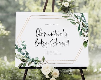 Letrero de bienvenida imprimible para baby shower, eucalipto (descarga instantánea) - CLEMEN