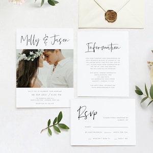 Photo Wedding Invitation Set, Digital Download, Photo Invitation Card, Invitations with Image, Modern Wedding, Simple Wedding Suite, Online