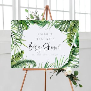 Tropical Baby Shower Welcome Sign Poster, Printable Tropical Greenery Baby Shower Welcome Sign, Edit with TEMPLETT, #DENISE