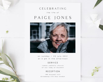 Photo Funeral Announcement Card Template, Funeral Invitation Template, Editable Printable Memorial Service/Reception Card Template, #PAIGE