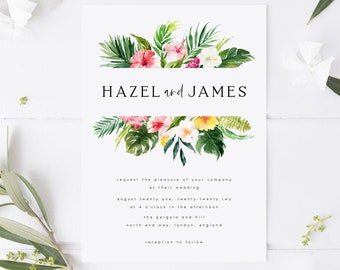 Tropical Wedding Invitation Template, Printable Beach Wedding Invite, Instant Download, Editable, DIY, Floral, Greenery, Templett, #HZL