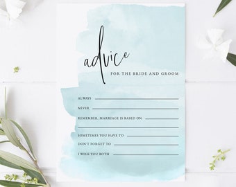 Baby Blue Bridal Shower Advice Card Template, Watercolor Wedding Advice for the Bride and Groom, DIY, Instant Download, Templett, #AGTH