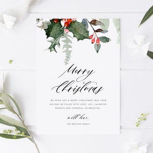 Merry Christmas Greeting Card Template, Christmas Card Printable, Instant Download, Happy Holidays, TEMPLETT, Editable Xmas Card, DIY, #ELLA