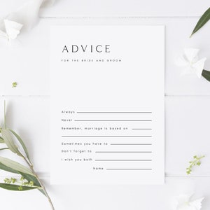 Modello di biglietto di auguri per la festa della sposa, consigli per il matrimonio per gli sposi, moderno, minimalista, modificabile, download immediato, Templett, #PAIGE
