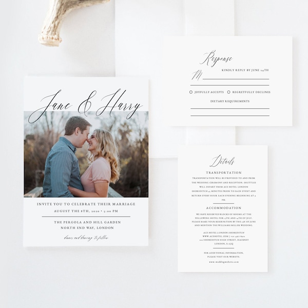 Wedding Invitation Template with Photo, Couple Photo Invites, Bride and Groom Photo Invitation Card, Editable Invitation, DIY Photo Invite