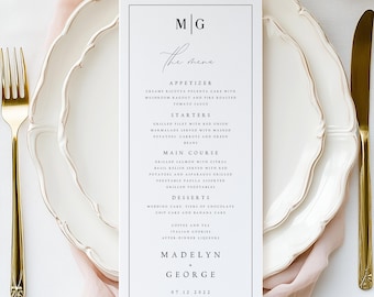 Tarjetas de menú de boda impresas, sencillas, elegantes y altas, #MDLN