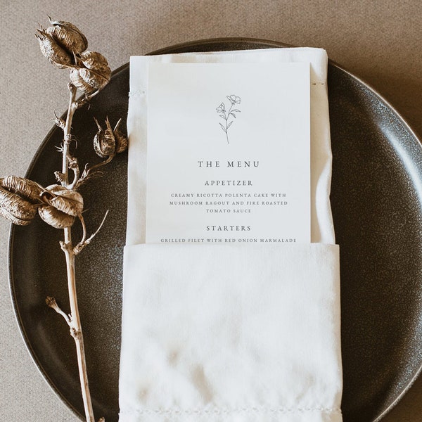 Plantilla de menú de boda con diseño de vides botánicas, Bellas Artes (Descarga instantánea) - CATHER