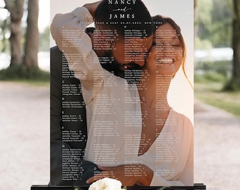 Minimalist Photo Wedding Seating Chart Template, Modern Alphabetical Seating Board, Simple Clean Picture Wedding Seating Editable, #NNC