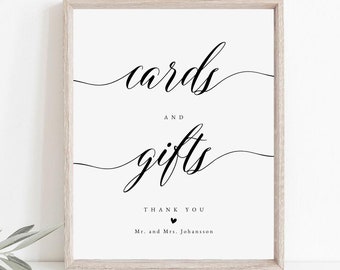 Cards and Gifts Wedding Sign, Printable Wedding Gifts Editable Template, Modern Calligraphy Tabletop Sign, Digital Download, Templett 8x10