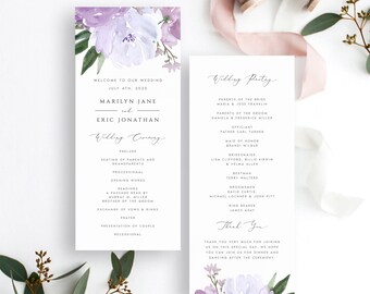 Lavender Wedding Program Template, Lilac Floral, DIY (Digital Download) - LVN65S