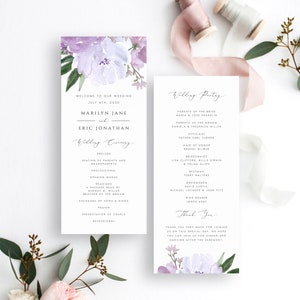 Lavender Wedding Program Template, Lilac Floral, DIY (Digital Download) - LVN65S