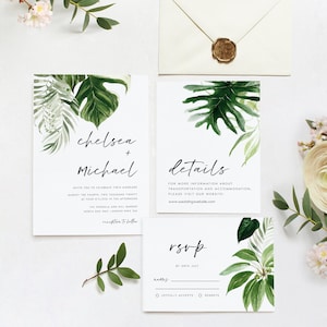 Tropical Beach Wedding Invitation Set Template with Rsvp and Details Card, DIY 100% Editable Template, INSTANT DOWNLOAD, Templett, #TR365P