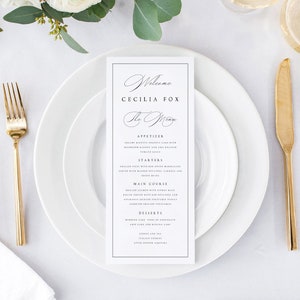 Printable Wedding Menu Name Place Card Template, Classic, Elegant, Simple Wedding Menu, Templett, Fully Editable, INSTANT Download, #CCL