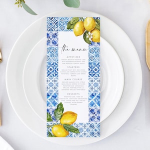 Modèle de Menu de mariage méditerranéen téléchargement immédiat, cartes de menu de mariage, modèle de menu, menu de mariage citron et agrumes de la côte amalfitaine, #ALS