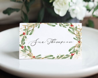 Christmas Place Card Template, Escort Card Printable, Xmas Seating Card, Christmas Name Card, Instant Download, Edit with TEMPLETT, #THOM