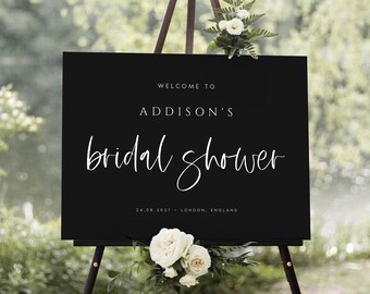 Modern Black Bridal Shower Welcome Sign Template, Modern Minimalist Poster (Instant Download) - ADDIS