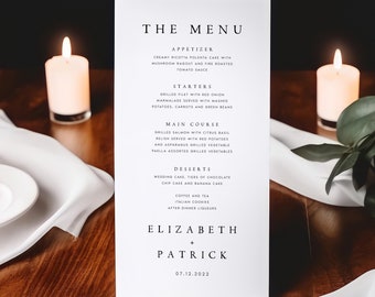 Minimalist Wedding Menu Template, Editable Monogram (Digital Download) LZBTH