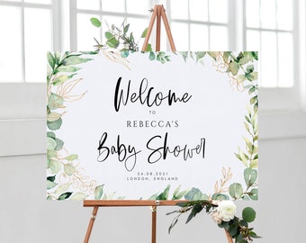 Plantilla de cartel de bienvenida para baby shower con motivos vegetales, descarga instantánea para imprimir. Carteles para fiestas de baby shower, Templett (acceso instantáneo) - REBEC