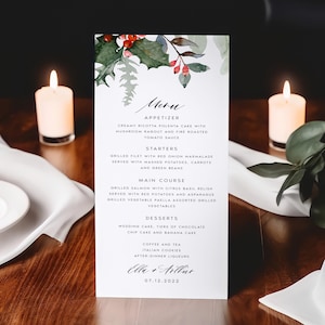 Christmas Menu Card Template, Holiday Menu Template Printable Menu 4x9 inches, Printable Christmas Menu Instant Download, Templett, #ELLA