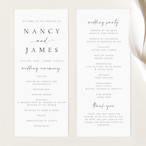 IMPRIMÉ + EXPÉDIÉ Programme de mariage bohème, ordre de service minimaliste, carte de programme de cérémonie moderne, best-seller, papier texturé, #NNC