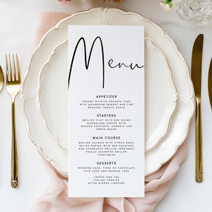Nowoczesne menu weselne, minimalistyczne menu weselne, menu potraw na kolację weselną, proste menu weselne, menu Let's Eat, ustawienie stołu weselnego, #ANYA