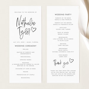 IMPRIMÉ + EXPÉDIÉ Programme de mariage moderne, ordre de service minimaliste, carte de programme de cérémonie, best-seller, papier texturé de haute qualité, #NTHL