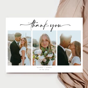 Carte de remerciement de mariage recto-verso, carte de remerciement photo de mariage minimaliste moderne, carte de remerciement de mariage, modèle moderne, modifiable, #NNC