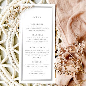 Karty menu weselnego, drukowane menu weselne, nowoczesne menu weselne, eleganckie wesele, minimalistyczne menu weselne, drukowanie menu, #ANYA
