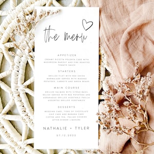 IMPRIMÉ menu de mariage minimaliste, menu de dîner de mariage moderne, impressions de menu de dîner de réception, papier texturé mat, cartes de haute qualité, #NTHL