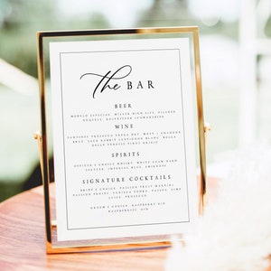 Modern Wedding Bar Sign, Minimalist Wedding Drinks Sign Template, Elegant Bar Sign Template, Bar Template, Printable Bar Menu Sign, #EVL