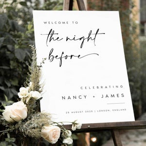 Printed Rehearsal Dinner Welcome Sign, The Night Before Welcome Sign, Minimalist Rehearsal Dinner Welcome Sign, Wedding Rehearsal Sign, #NNC