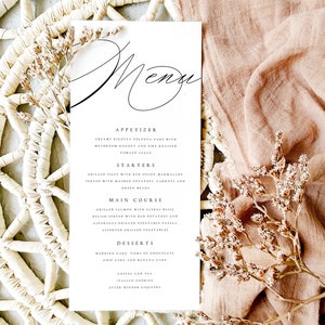 Tarjetas de menú de boda, menús de boda impresos, menús de boda con caligrafía, menús de boda minimalistas escritos a mano, impresión de menús, #NTHA