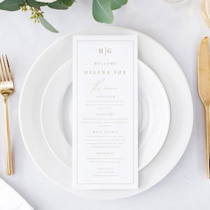 Modèle de menu de mariage imitation or à télécharger, cartes de menu de mariage, modèle de menu, menus de mariage, marque-places de menu, menu du dîner monogramme, #HLNA
