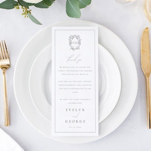 Crest Dankeskarten-Vorlage, Monogramm Hochzeit Flache Dankeskarte, Schrift Danke, vollständig bearbeitbar, DIY, Sofort-Download, Templett, #EVE