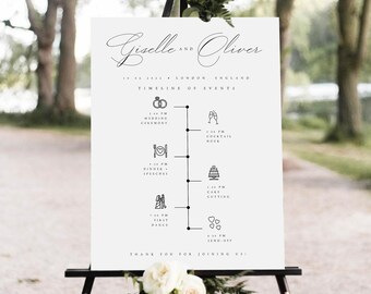 Elegant Cursive Wedding Order of Events Sign: Minimalist Timeline (Digital Download) GSLL