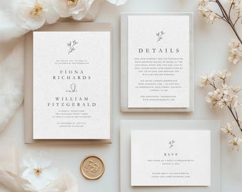 Elegant trouwuitnodigingssjabloon: Minimalistische, printbare, eenvoudige, botanische trouwuitnodiging voor Canva (digitale download), #FIONA